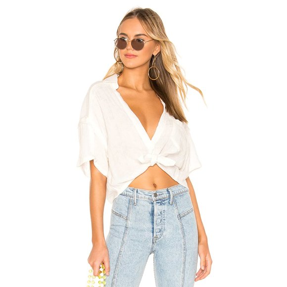 Free People Tops - NWT Free People Full of Light Top Short Sleeve Cotton Blend Ivory White Small